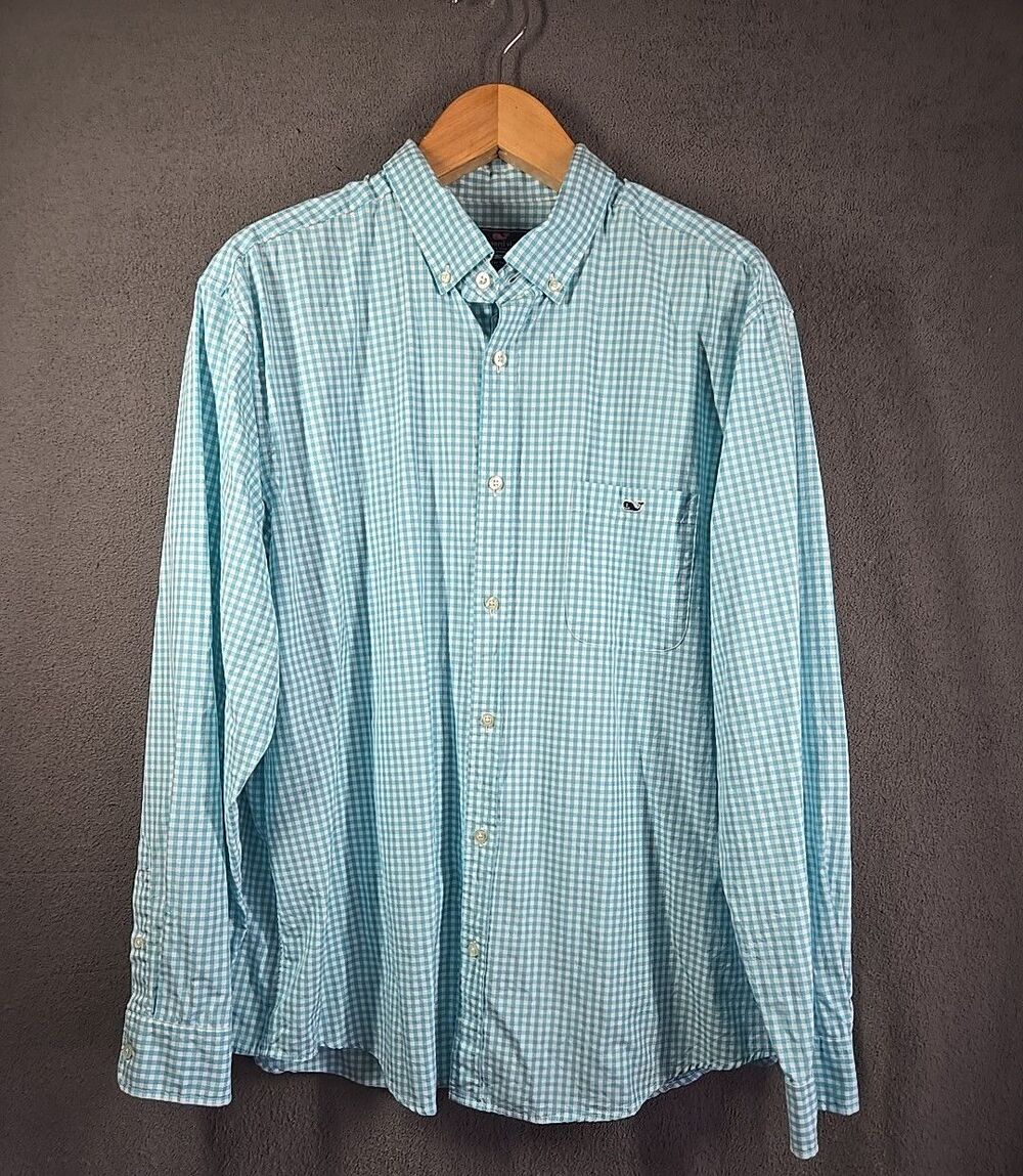 Vineyard Vines Shirt Mens XXL Green Check Tucker Classic Fit Long Sleeve Gingham - Picture 2 of 13